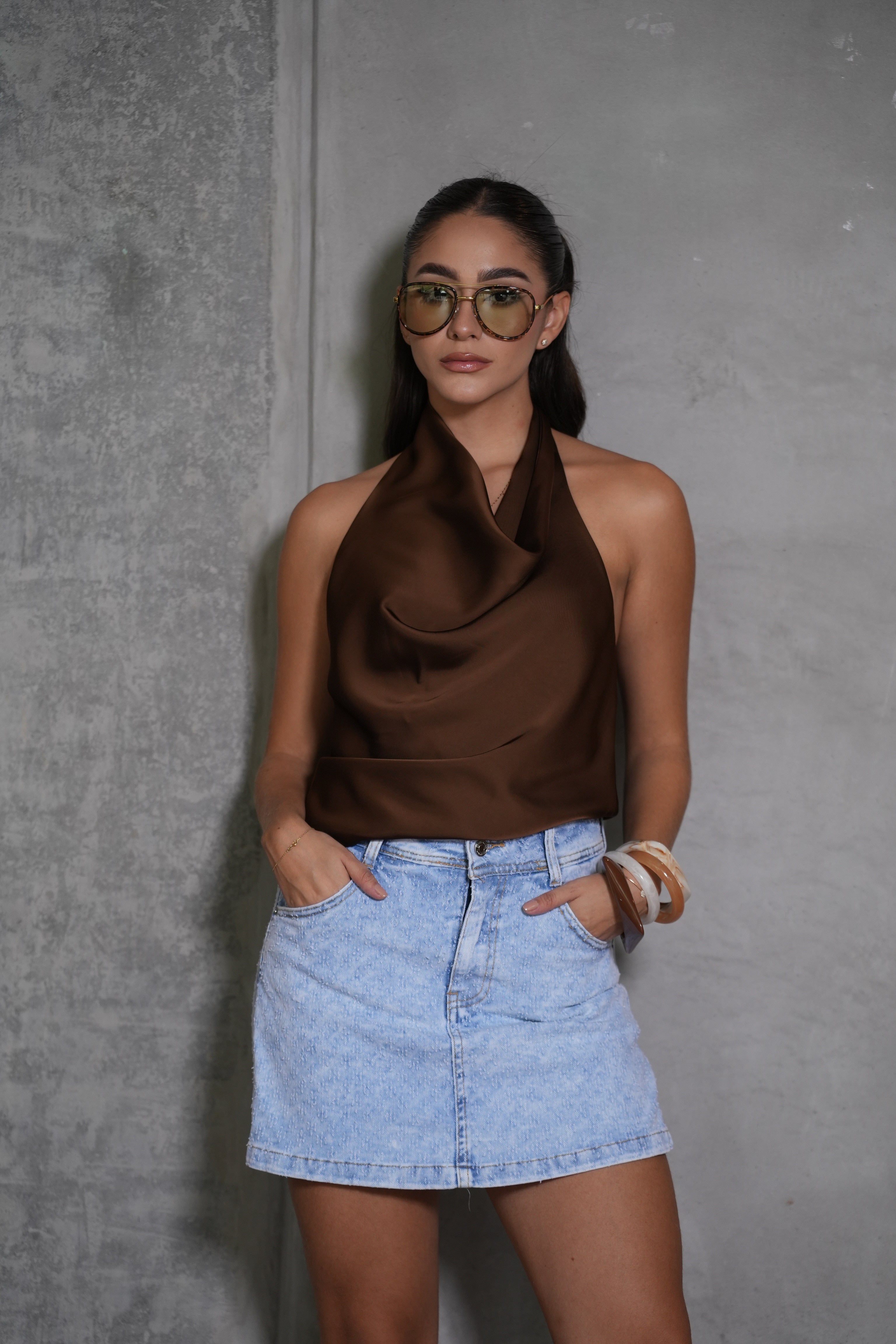Blusa Café Satín