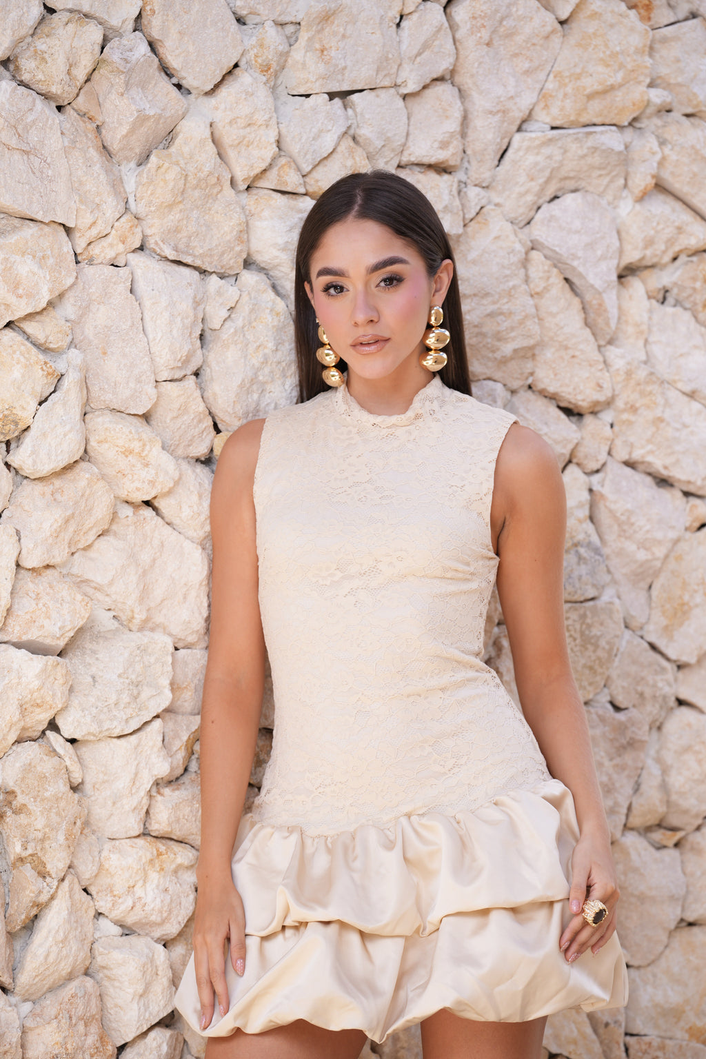 Vestido Mini Encaje Marfil