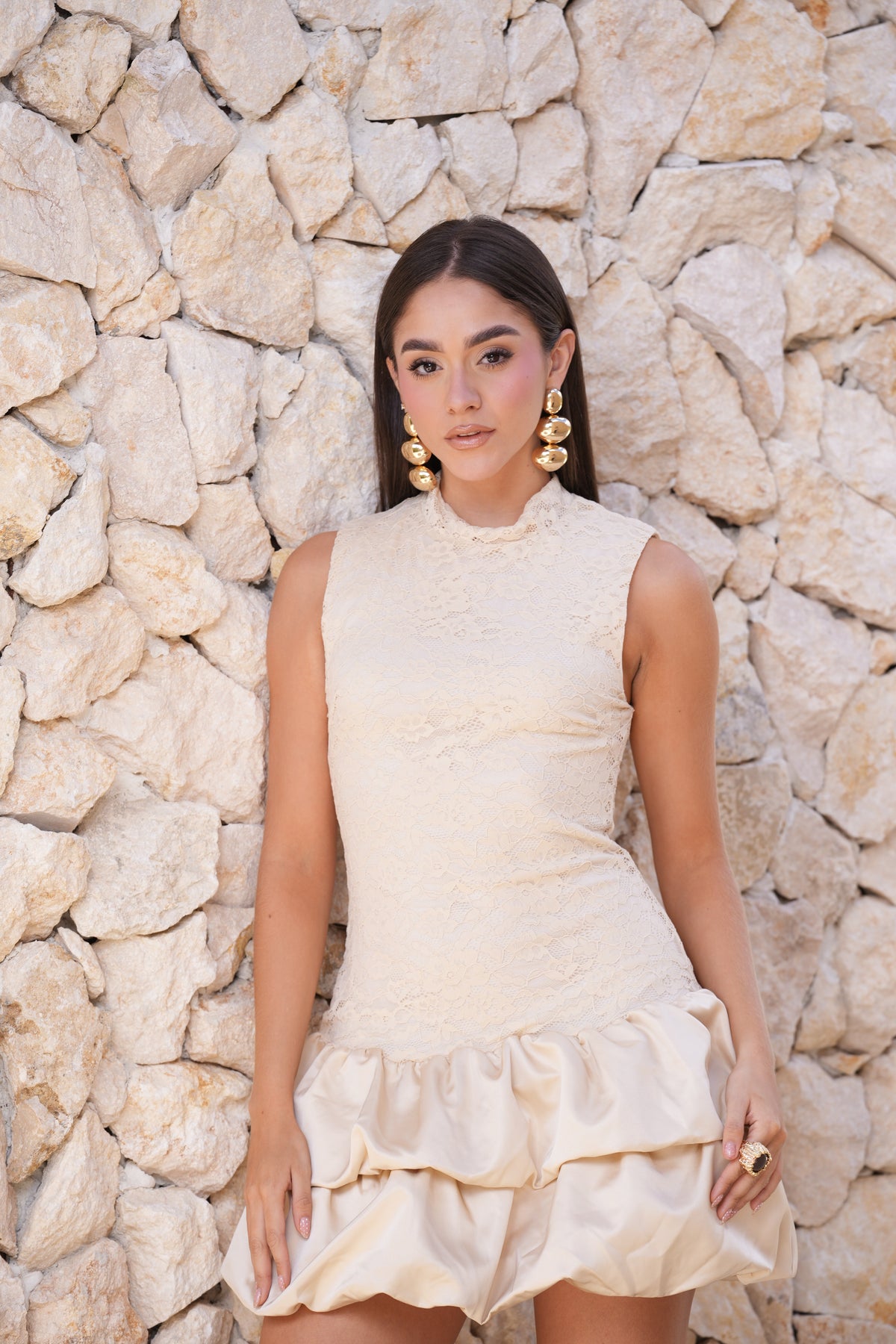 Vestido Mini Encaje Marfil