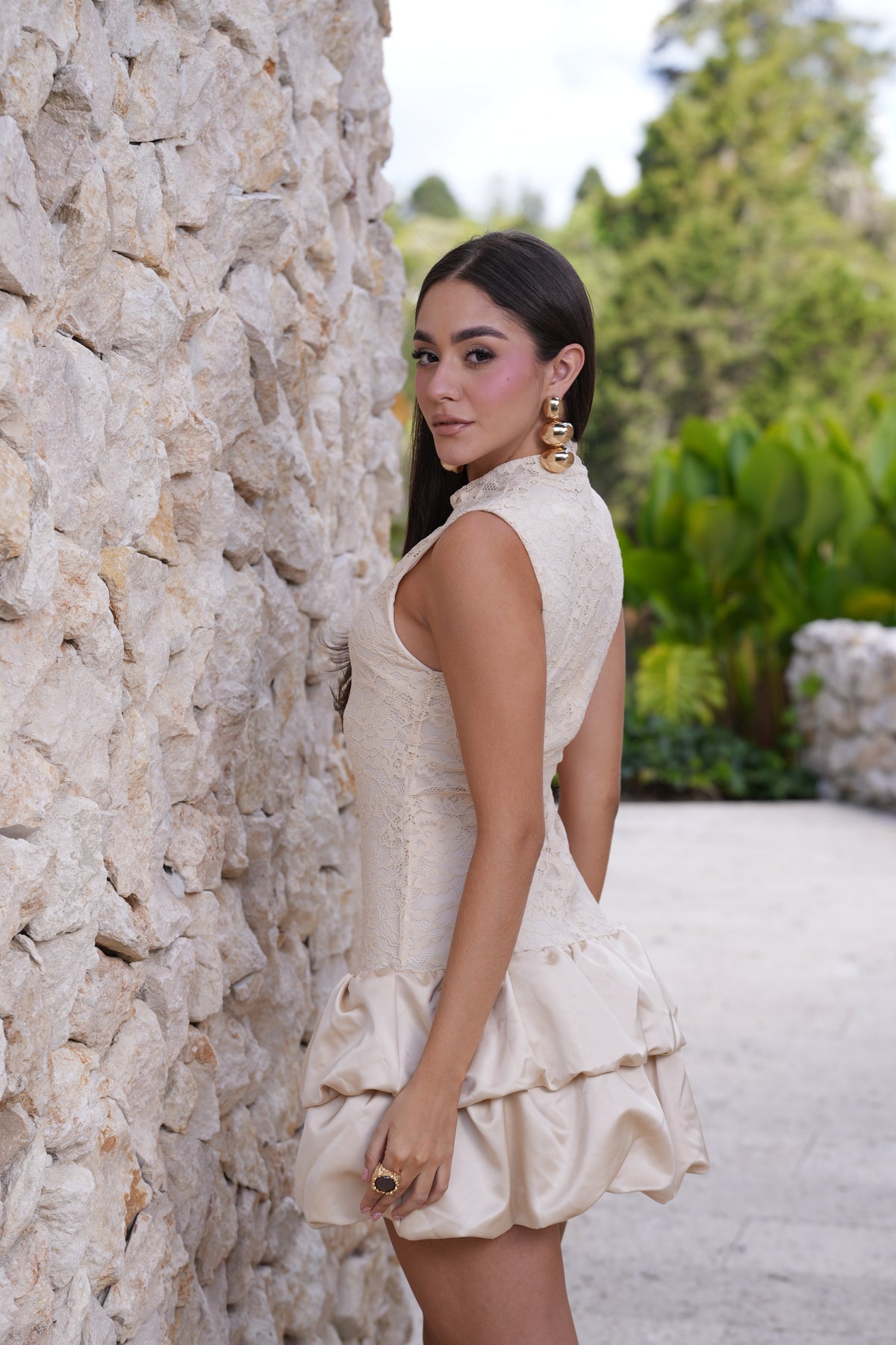 Vestido Mini Encaje Marfil