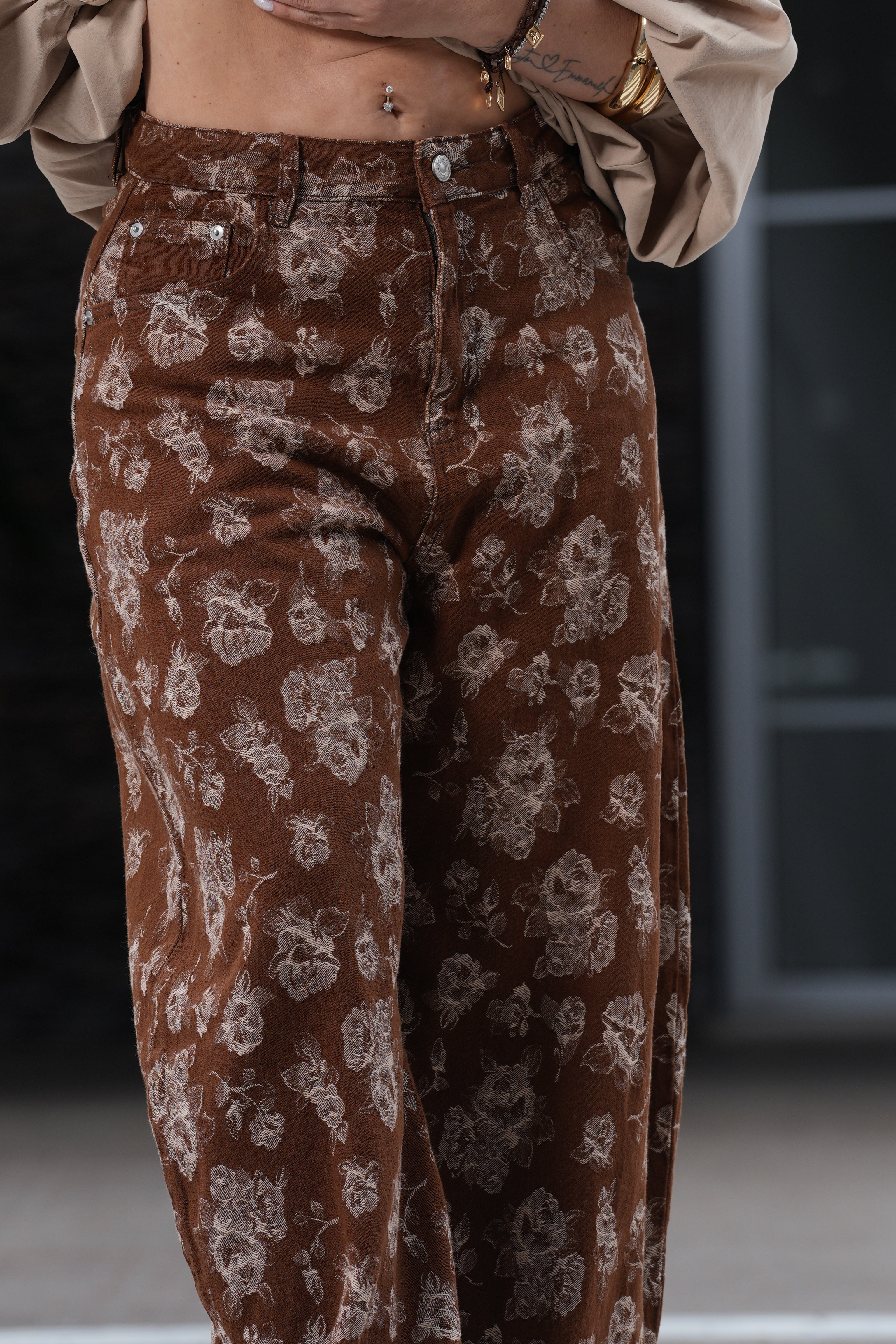 Pantalón Flores Chocolate