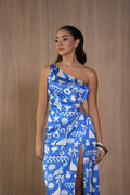 Vestido Motivos Simbólicos Azul Estampado
